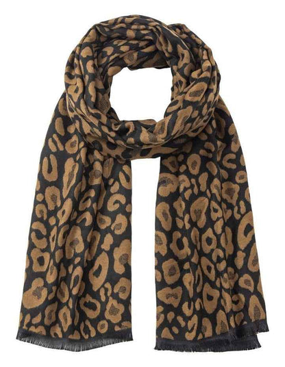 Two Tone Animal Print Winter Scarf in Black