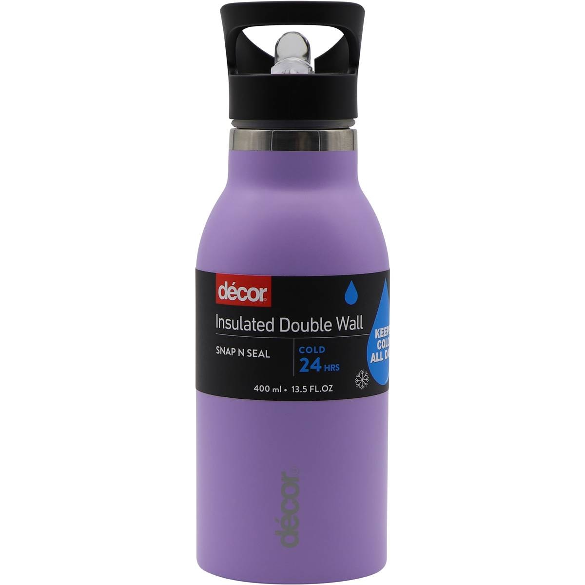 Decor Snap n Seal Water Drink Bottle 400mL Assorted each