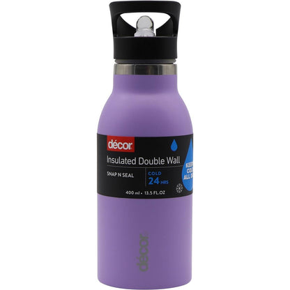 Decor Snap n Seal Water Drink Bottle 400mL Assorted each