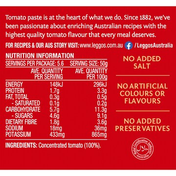 Leggo's Australian Grown Tomato Paste No Added Salt 140g x 2 pack