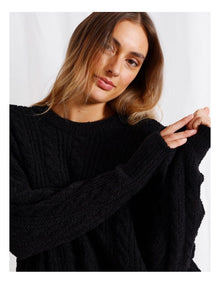 Cosy Cable Crew Long Sleeve Top in Black
