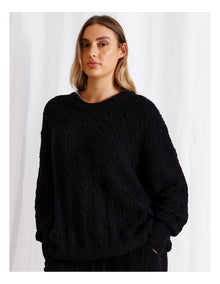 Cosy Cable Crew Long Sleeve Top in Black