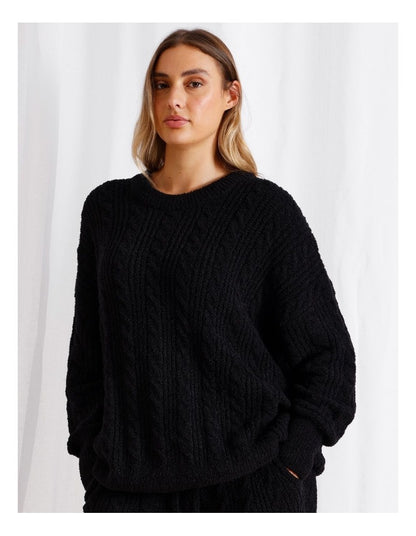 Cosy Cable Crew Long Sleeve Top in Black