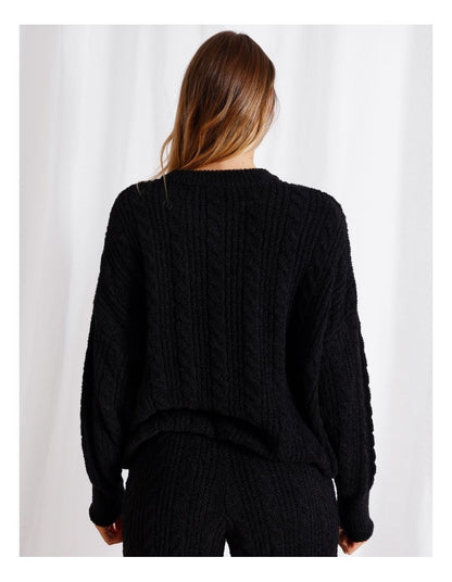 Cosy Cable Crew Long Sleeve Top in Black