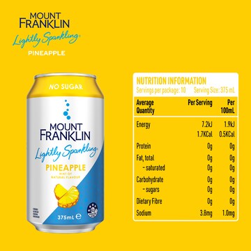 Mount Franklin No Sugar Lightly Sparkling Pineapple Water Cans 375mL x 10 pack