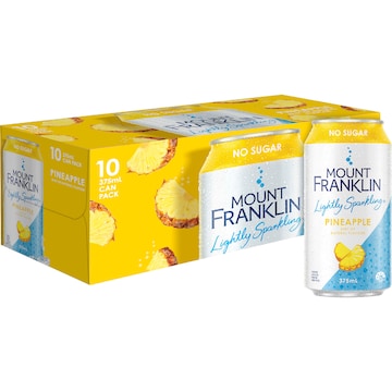 Mount Franklin No Sugar Lightly Sparkling Pineapple Water Cans 375mL x 10 pack