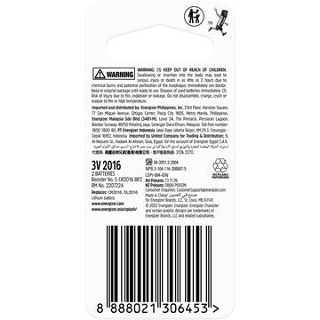 Energizer 2016 CR2016 Lithium Coin Battery 2 pack