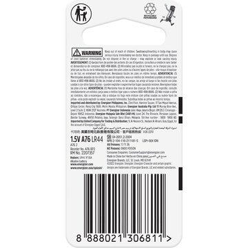 Energizer LR44 A76 Alkaline Button Battery 2 pack