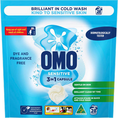 OMO Sensitive Laundry Capsules 3-In-1 28 pack