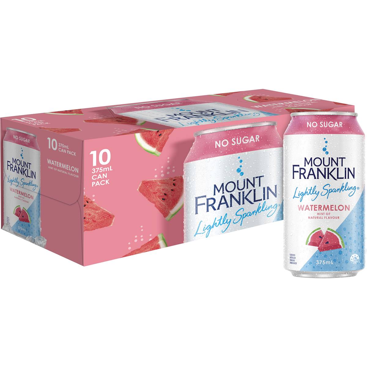 Mount Franklin No Sugar Lightly Sparkling Watermelon Water Cans 10 x375ml
