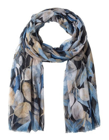 Leaf Print Scarf in Blue