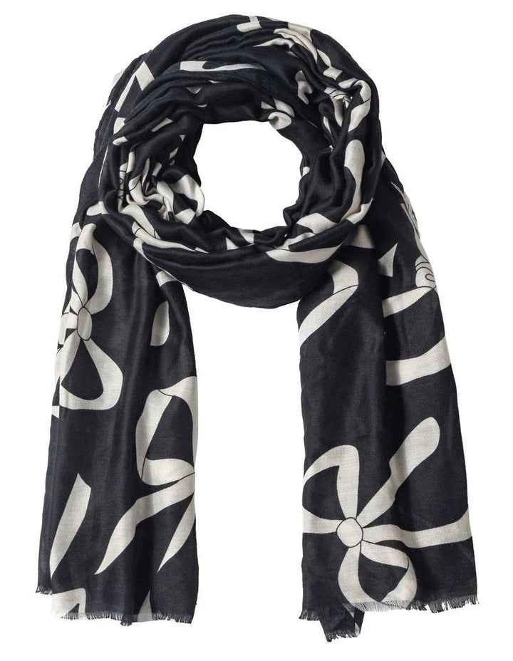 Bows Print Scarf in Black/Ivory