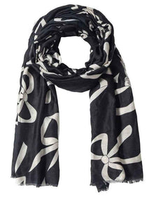Bows Print Scarf in Black/Ivory