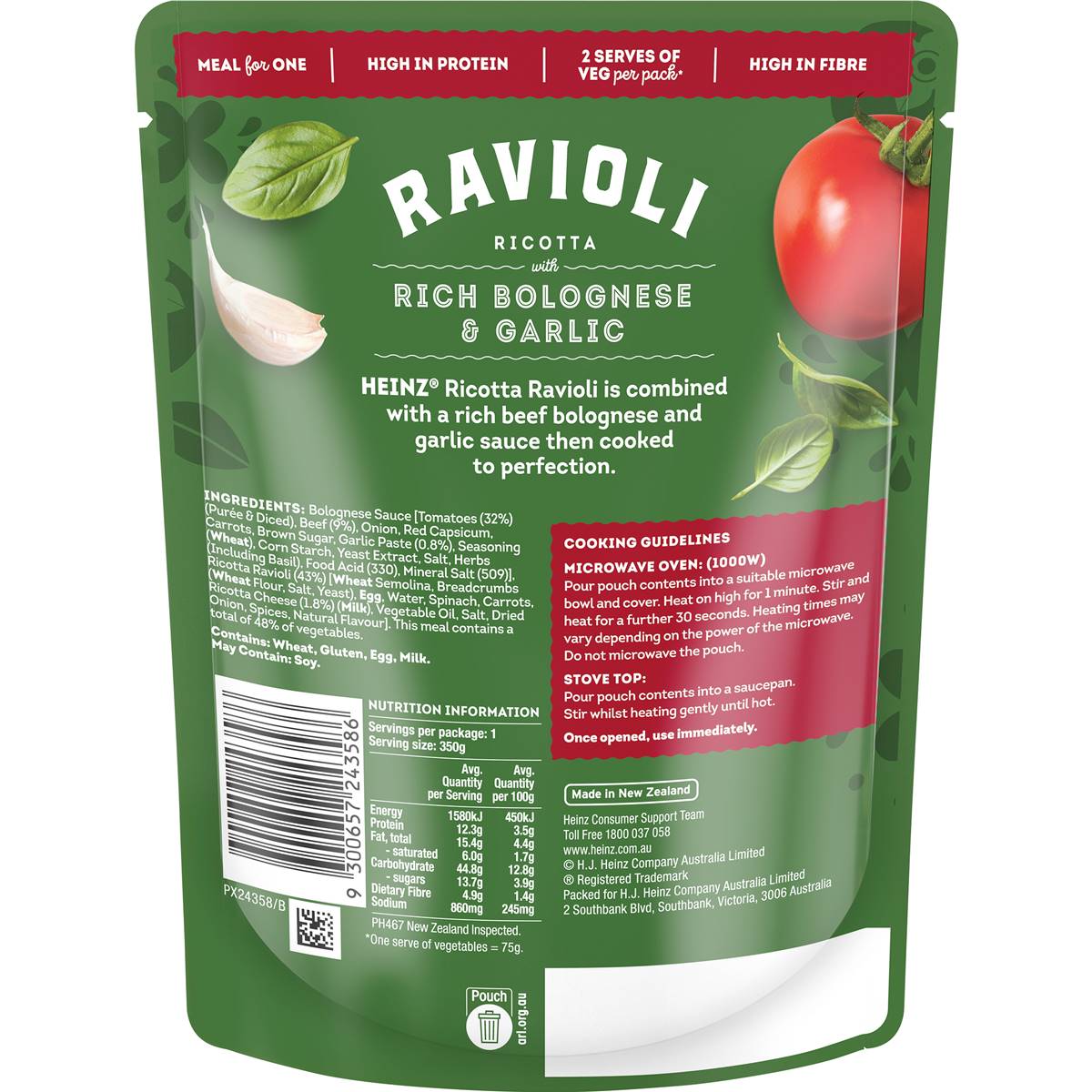 Heinz Ravioli Ricotta With Rich Bolognese & Garlic 350g