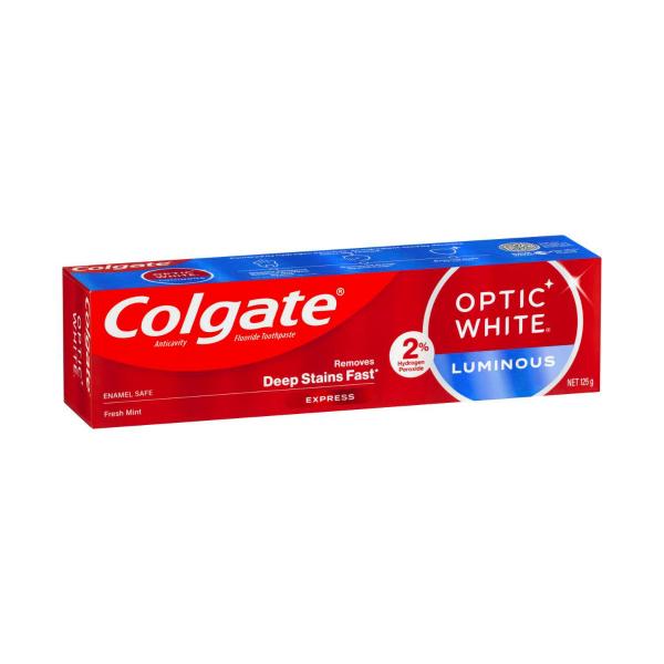 COLGATE OPTIC WHITELUMINOUS EXPRESS TEETH WHITENING TOOTHPASTE 2% HYDROGEN PEROXIDE 125 GRAM