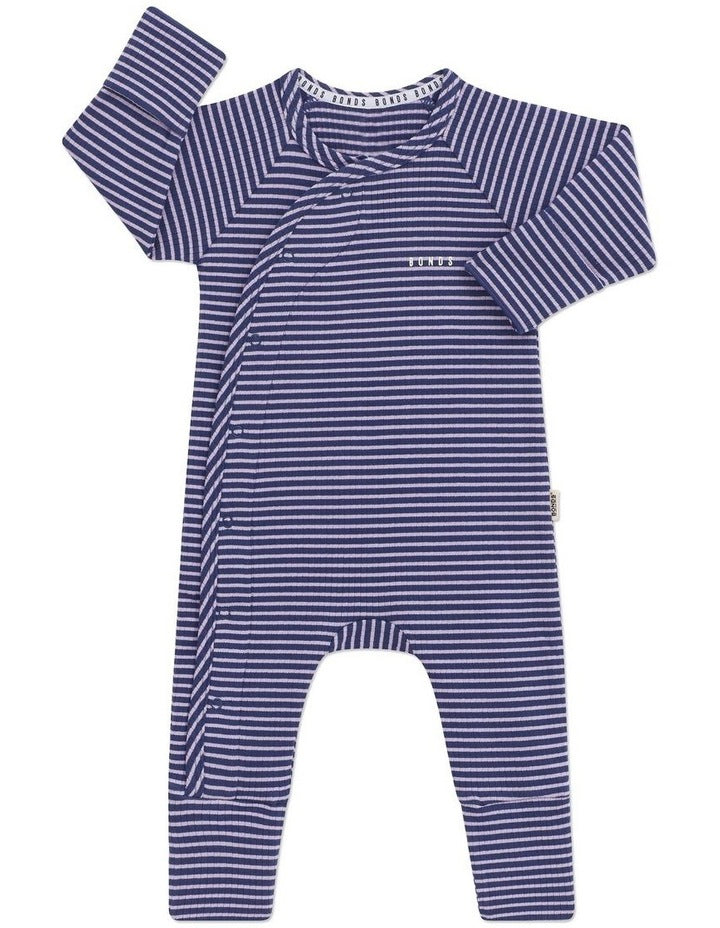 Wide Needle Rib Stripe Coverall in Blue