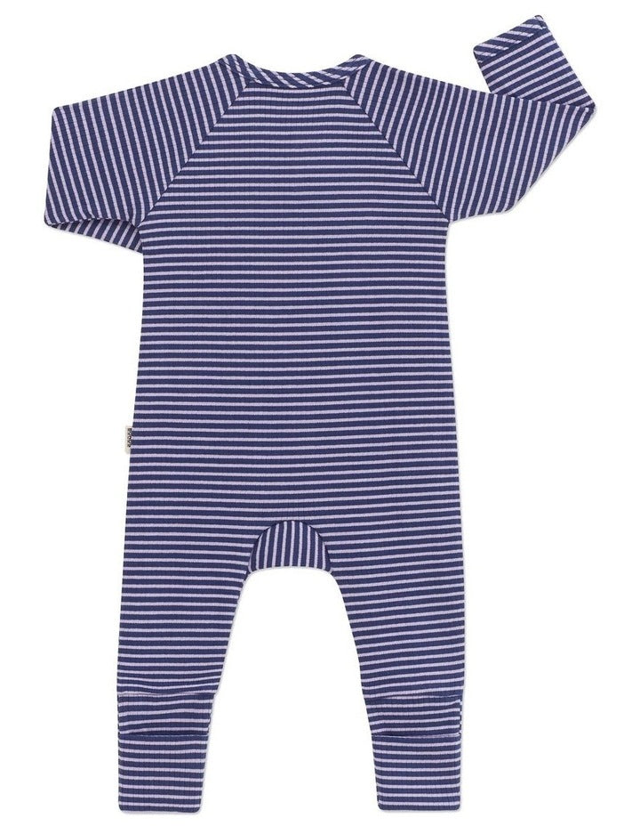 Wide Needle Rib Stripe Coverall in Blue