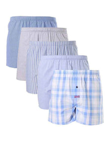 Check Cotton Boxer Short 5 Pack in Blue