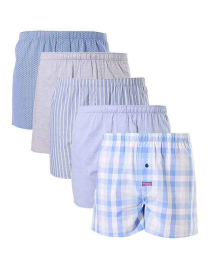 Check Cotton Boxer Short 5 Pack in Blue