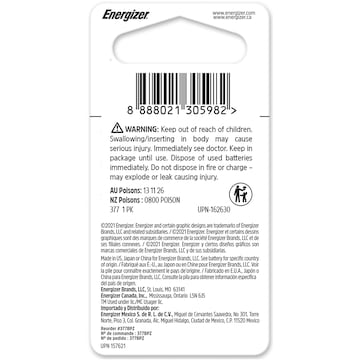 Energizer 377 Silver Oxide Watch Button Battery each