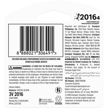 Energizer 2016 CR2016 Lithium Coin Battery 4 pack