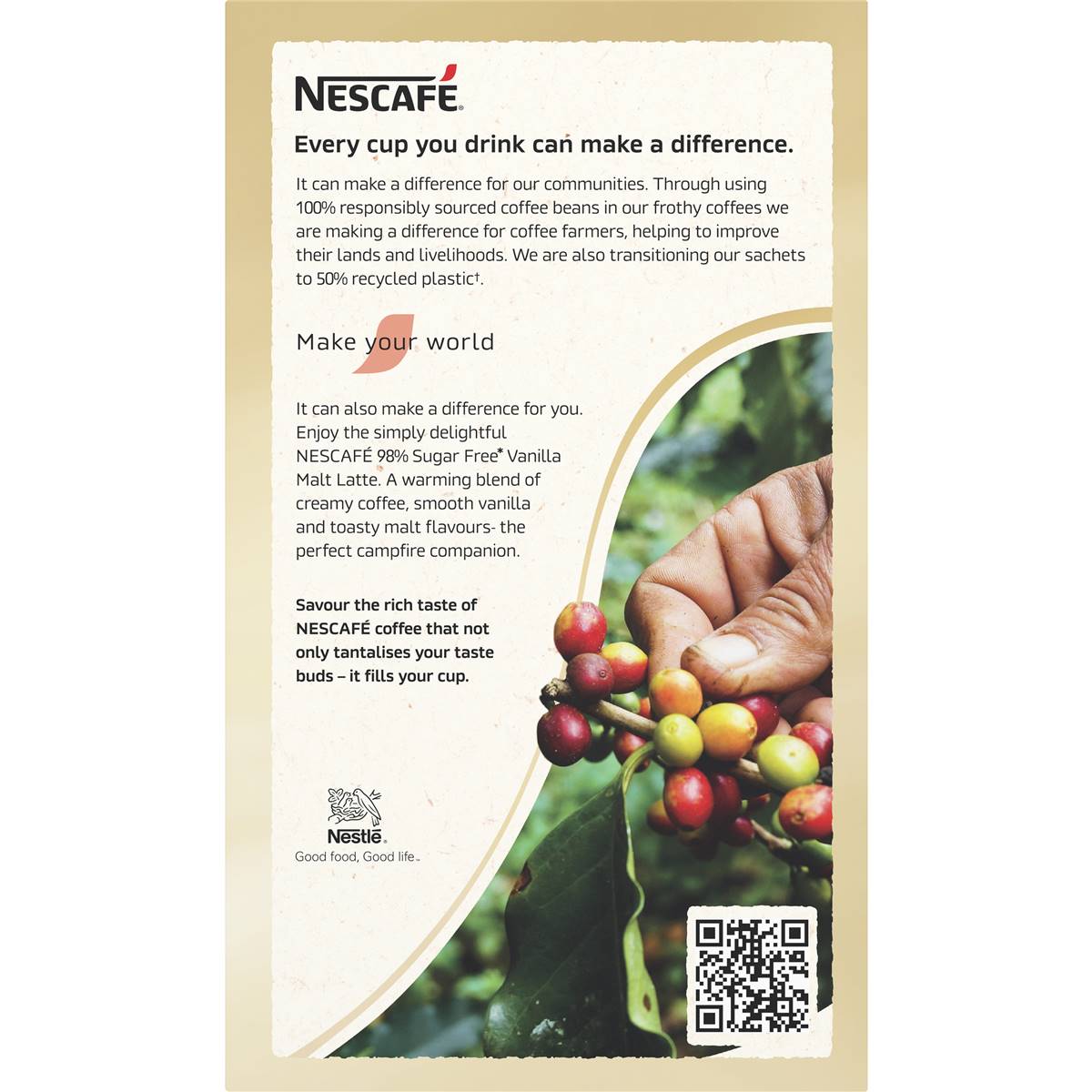 Nescafe 98% Sugar Free Vanilla Malt Latte Coffee Sachets 10 Pack