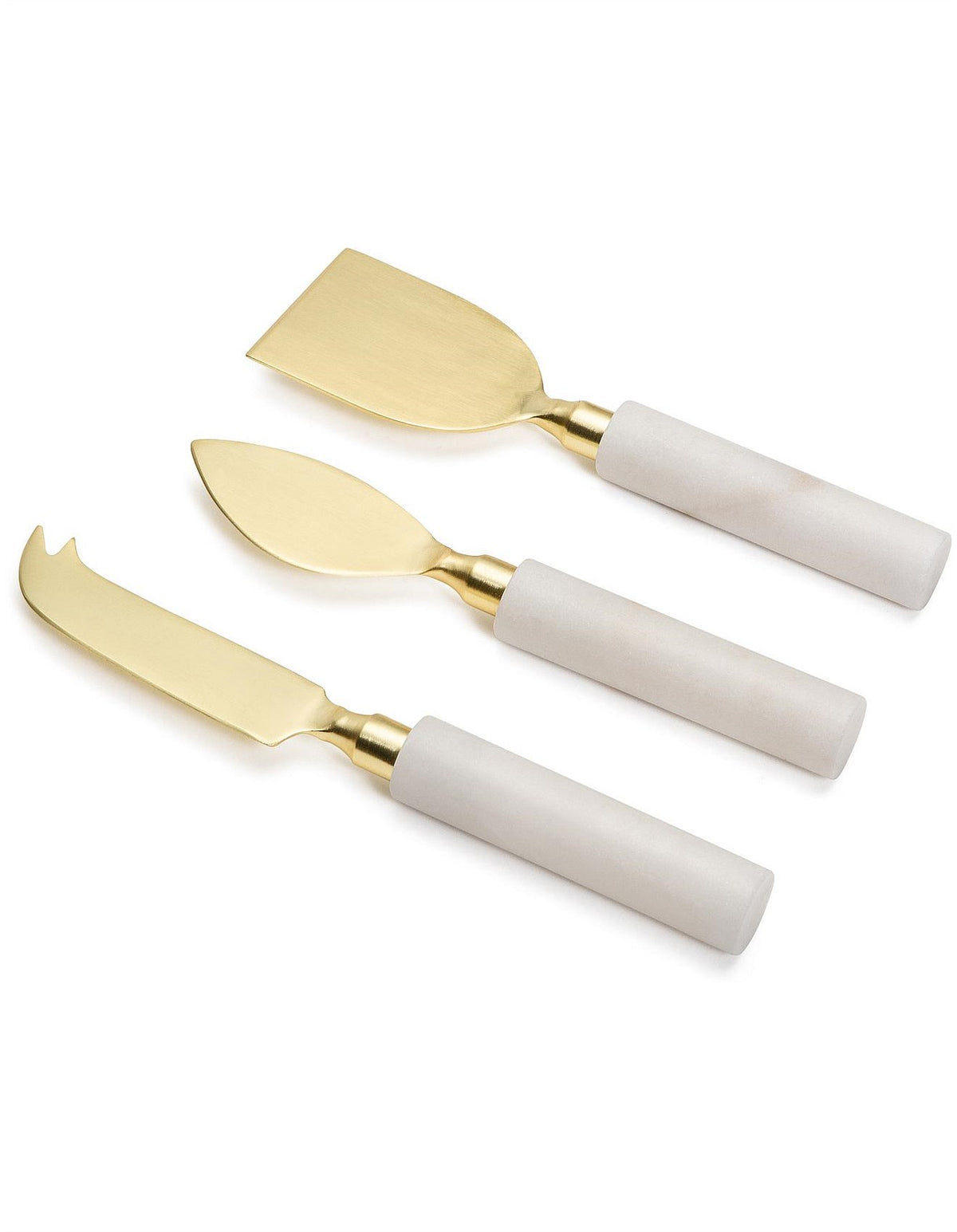 White Marble Cheese Knives Set of 3 Gold Finish