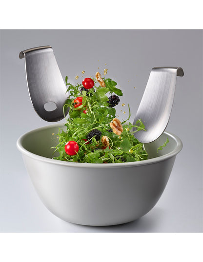 Uno 30cm Salad Bowl and Stainless Steel Servers Stone Set