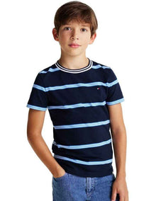 Stripe Crew Neck T-shirt (8-16Years) in Dark Night Navy
