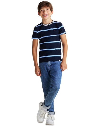 Stripe Crew Neck T-shirt (8-16Years) in Dark Night Navy