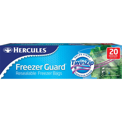Hercules Freezer Guard Resealable Freezer Bags Twin Zip Medium 20 pack