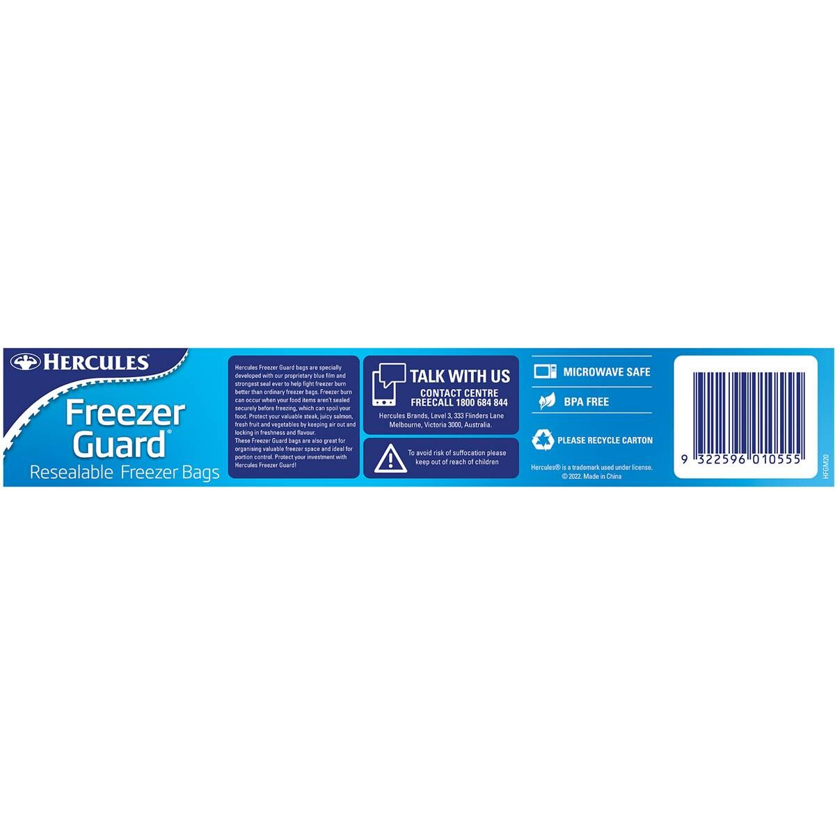 Hercules Freezer Guard Resealable Freezer Bags Twin Zip Medium 20 pack