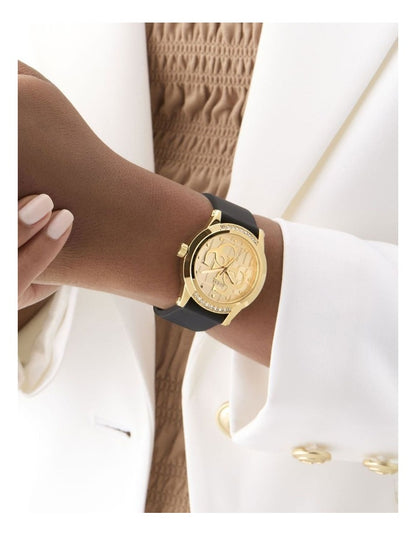 Analog Watch in Black Gold Tone