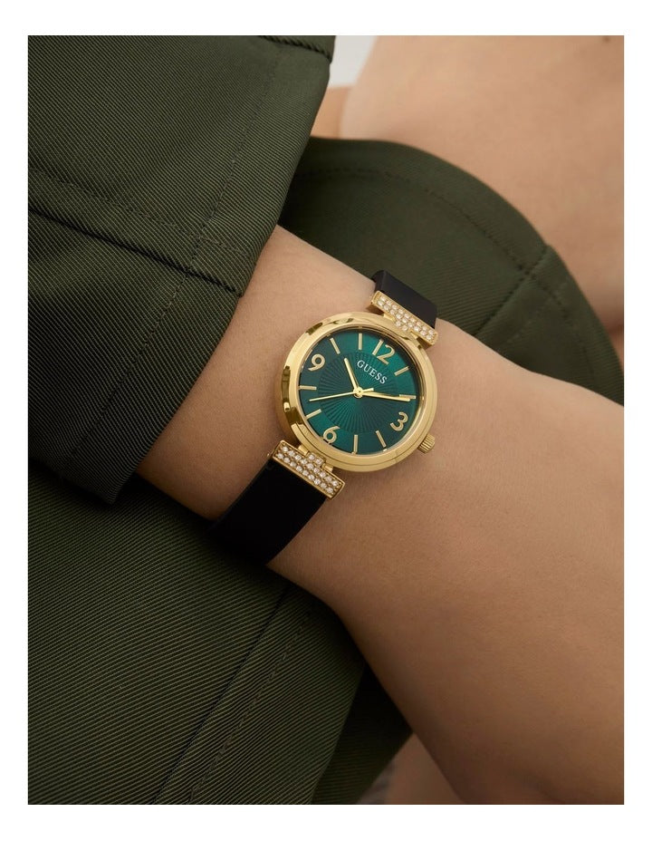 Ladies Analog Watch in Black Gold Tone