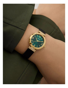 Ladies Analog Watch in Black Gold Tone