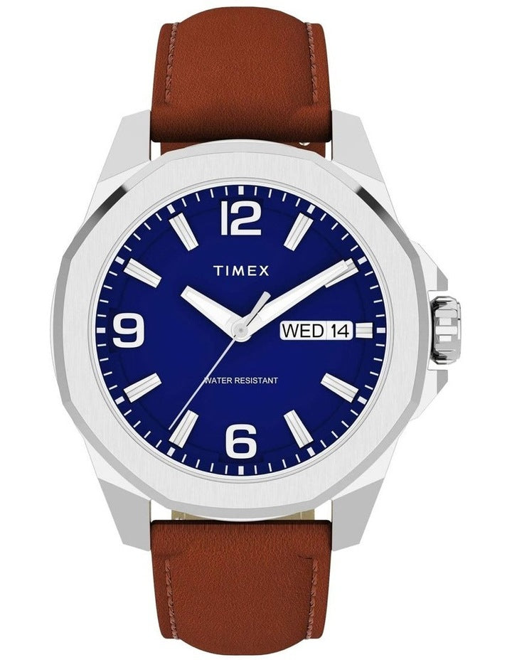 Essex Day And Date Leather Strap Watch 46mm in Brown