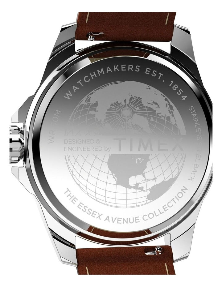 Essex Day And Date Leather Strap Watch 46mm in Brown