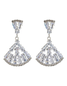 GJEC064M- Fan Drop Earrings in Rhodium