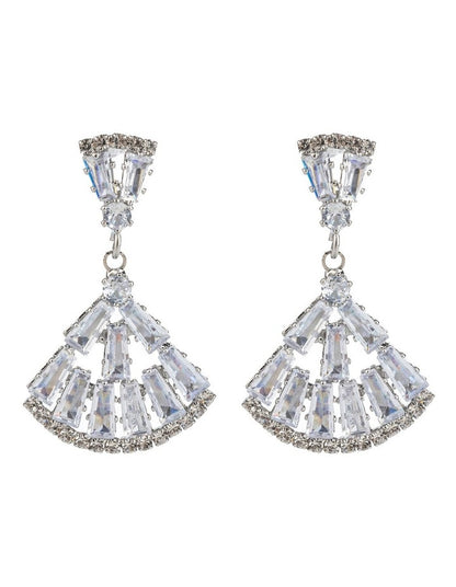 GJEC064M- Fan Drop Earrings in Rhodium