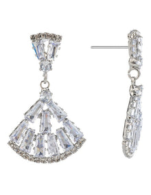 GJEC064M- Fan Drop Earrings in Rhodium