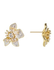GJEC084M-Enamel Look Flower Stud Earrings in Gold