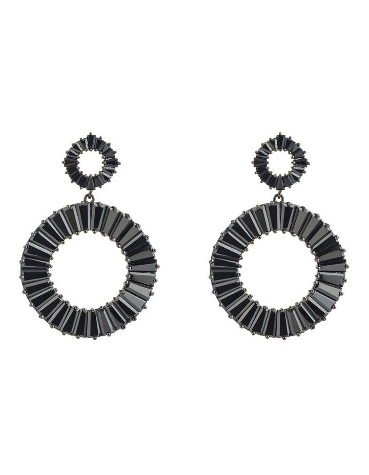 GJEC065M- Circle Drop Earrings in Black