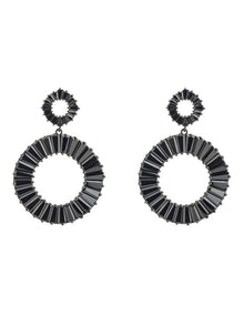 GJEC065M- Circle Drop Earrings in Black