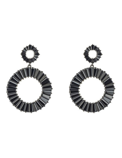 GJEC065M- Circle Drop Earrings in Black