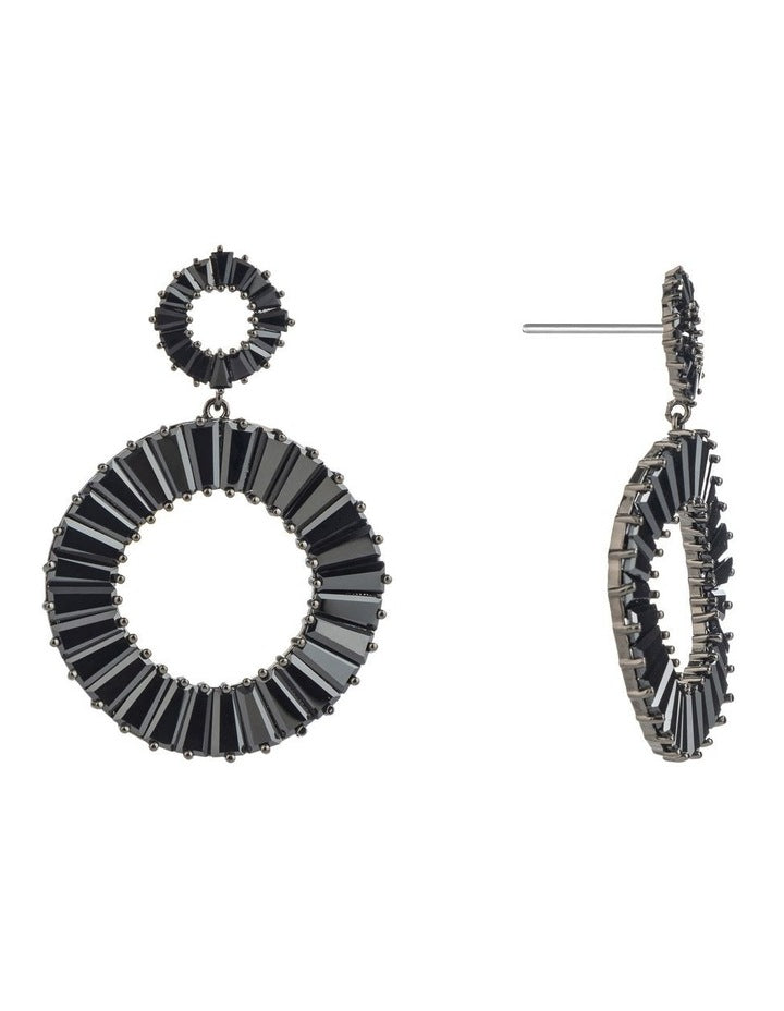 GJEC065M- Circle Drop Earrings in Black