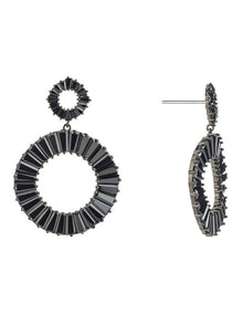 GJEC065M- Circle Drop Earrings in Black