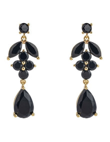 GJEC074M- Leaf Drop Earrings in Black