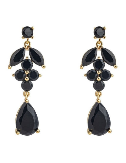 GJEC074M- Leaf Drop Earrings in Black