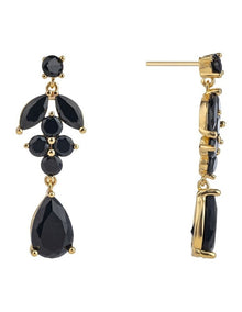 GJEC074M- Leaf Drop Earrings in Black