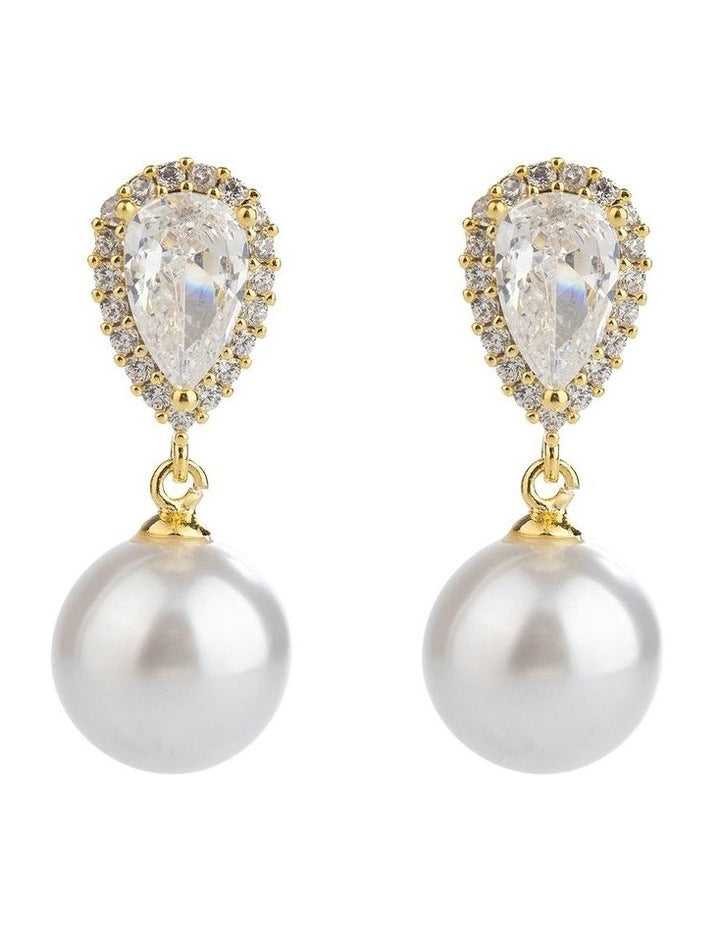 Pearl Drop Earrings GJEC056M in Gold